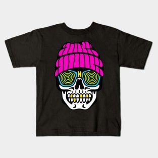 Skull beanie trippy Kids T-Shirt